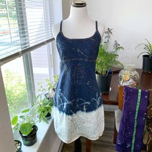 Custom bleached glitter jean stretchy mini dress